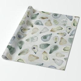 Waterverf oester schelpen cadeauverpakking cadeaupapier