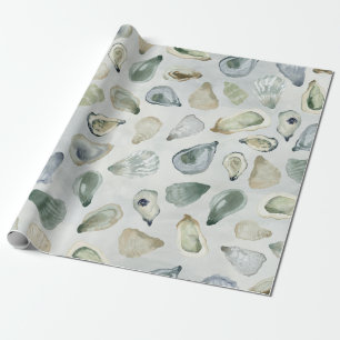 Waterverf oester schelpen cadeauverpakking cadeaupapier