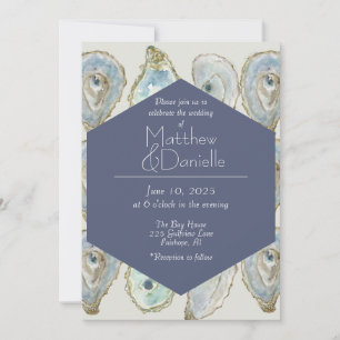 Waterverf Oesters bruiloft - Dusty Blue Kaart