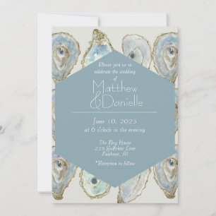 Waterverf Oesters bruiloft - Dusty Blue Kaart