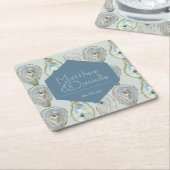 Waterverf oesters bruiloft vierkante kartonnen onderzetter (Schuin)