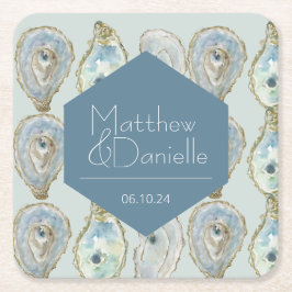 Waterverf oesters bruiloft vierkante kartonnen onderzetter