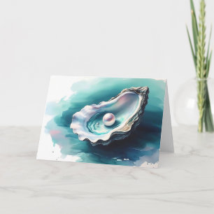 Waterverf oesterschelp in glinsterende gloed blanc kaart