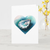 Waterverf oesterschelp iriserende parel blanco kaart (Gele Bloem)