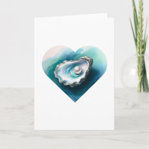 Waterverf oesterschelp iriserende parel blanco kaart