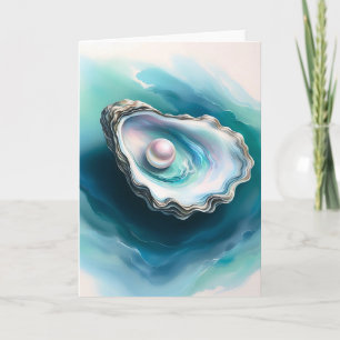 Waterverf oesterschelp iriserende parel blanco kaart