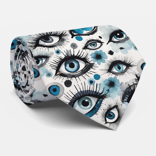 Waterverf ogen en wimpers in blauw stropdas (Opgerold)