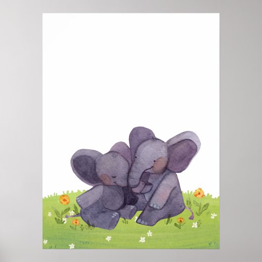 Waterverf Olephants bloemen en grasneuriery Poster (Voorkant)