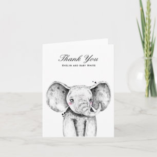 Waterverf olifant   Baby shower bedankpas