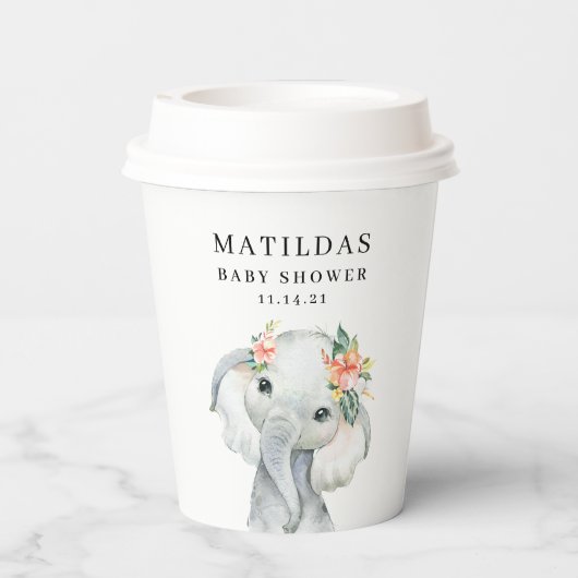 Waterverf olifant baby shower papieren bekers (Achterkant)