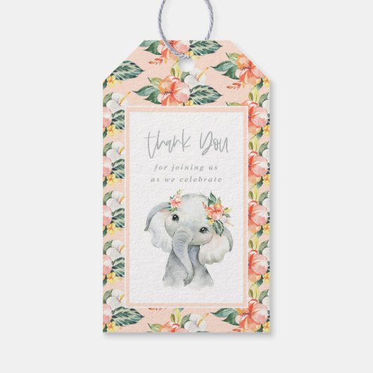 Waterverf olifant bedankt voor het verjaardagsfees cadeaulabel (Achterkant)