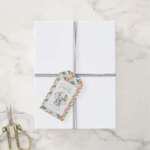 Waterverf olifant bedankt voor het verjaardagsfees cadeaulabel
