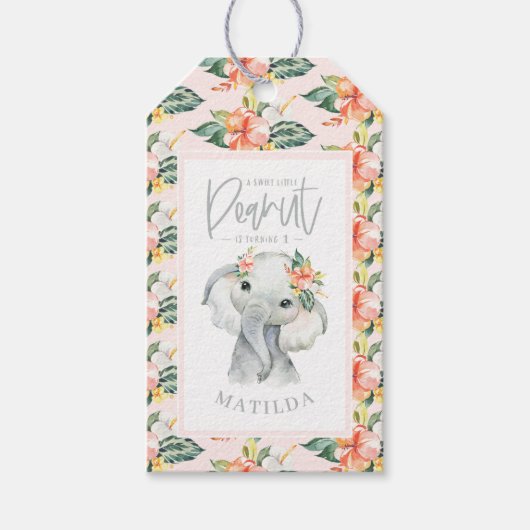 Waterverf olifant bedankt voor het verjaardagsfees cadeaulabel (Voorkant)