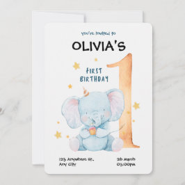 Waterverf olifant eerste verjaardag kaart