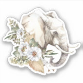 Waterverf Olifant Head & White Flowers Sticker (Voorkant)