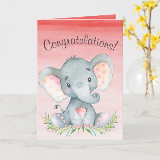 Waterverf Olifant Meisje Gefeliciteerd Kaart (Gele Bloem)