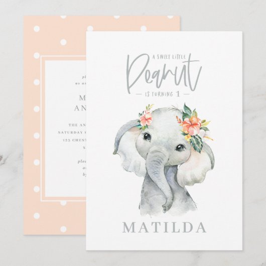 Waterverf olifant meisje verjaardagsfeest (Voorkant / Achterkant)