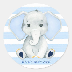 Waterverf olifant met blauwe strepen Baby shower Ronde Sticker