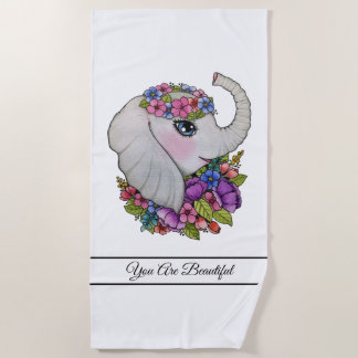 Waterverf olifant met wilde bloemen strandlaken