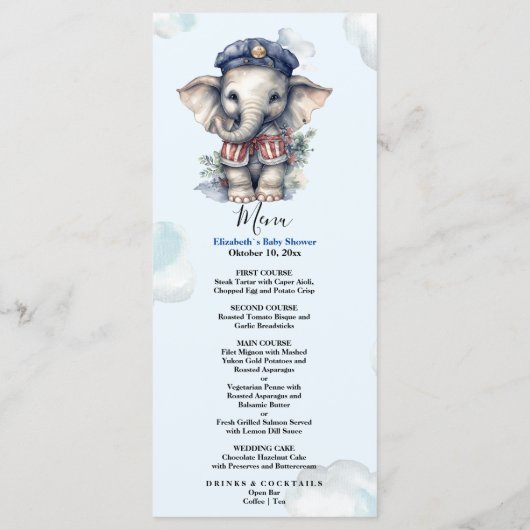 Waterverf Olifant nautische thema Menu (Achterkant)