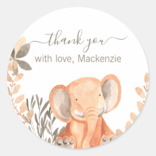 Waterverf Olifant Safari Baby shower Ronde Sticker
