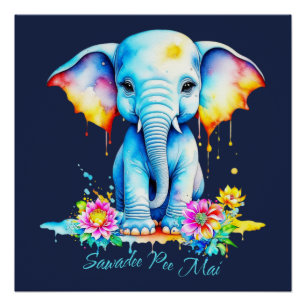 Waterverf Olifant Songkran Festival Perfect Poster