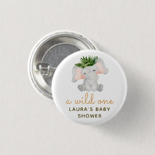 Waterverf Olifant Tropische Bladeren Baby Shower Ronde Button 3,2 Cm
