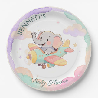 Waterverf Olifant Vliegtuig Baby Shower Bord