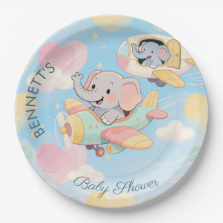 Waterverf Olifant Vliegtuig Baby Shower Bord