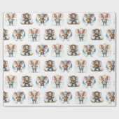 Waterverf Olifanten Wintersport Cadeaupapier (Vlak)