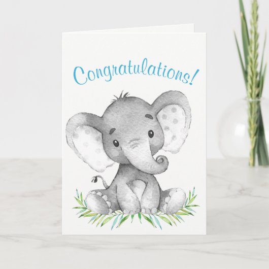 Waterverf olifantenjongen gefeliciteerd kaart (Voorkant)