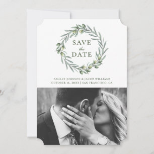 Waterverf olijfbladeren. Botanische krans. Italiaa Save The Date