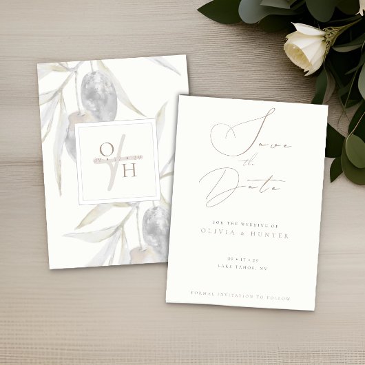 Waterverf Olijftak Bruiloft Save the Date Kaart