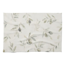 Waterverf Olijftak Keukenhanddoek