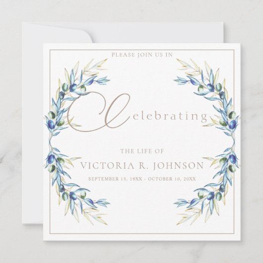 Waterverf olijftak viering van het leven kaart (Voorkant)