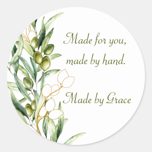 Waterverf Olive Branch Ronde Sticker (Voorkant)