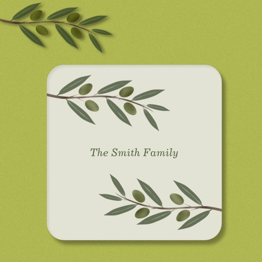 Waterverf Olive Branch Vierkante Kartonnen Onderzetter