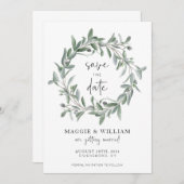 Waterverf Olive Branches die de datum opslaan Save The Date (Voorkant / Achterkant)