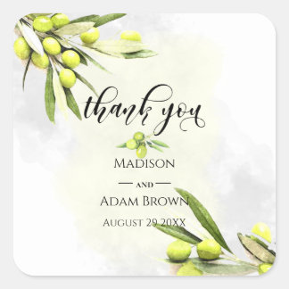 Waterverf Olive Branches Weddenschappen Bedankt Vierkante Sticker