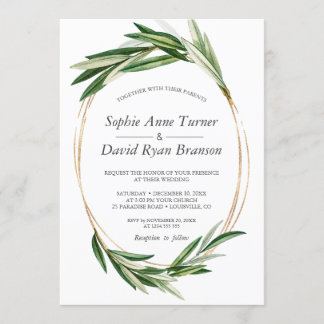 Waterverf Olive Leaves Gold Lijst Wedding Kaart