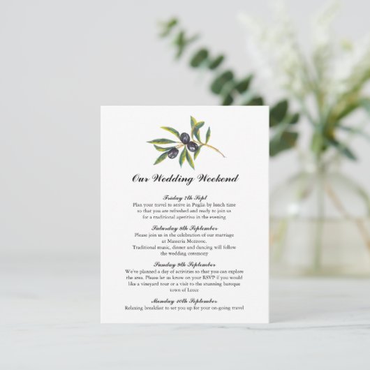 Waterverf Olive Tree Branch | Reisroute Informatiekaartje (Staand voorkant)