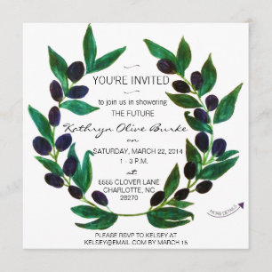 Waterverf Olive Wreate Bridal Shower Invitation Kaart