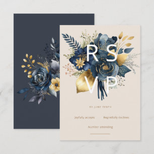 waterverf om middernacht blauw goud floral rsvp ca kaartje