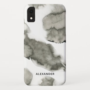 Waterverf Ombre Marble Monogram zwart-wit iPhone XR Hoesje