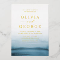 Waterverf Ombre Navy Blue Modern Wedding