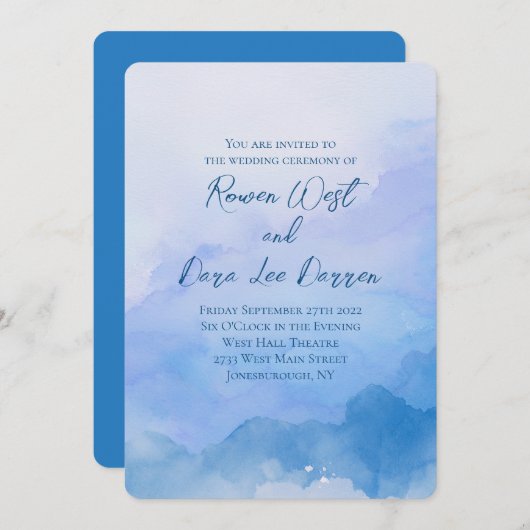 Waterverf Ombré Schildering Trouwdag in Blauw Kaart (Voorkant / Achterkant)