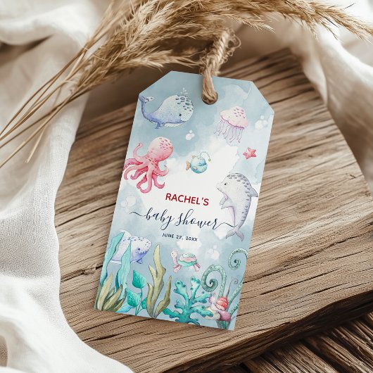 Waterverf onder het Baby shower van het Zee Cadeaulabel