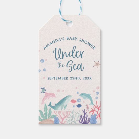 Waterverf Onder het Zee Baby shower Cadeaulabel (Voorkant)