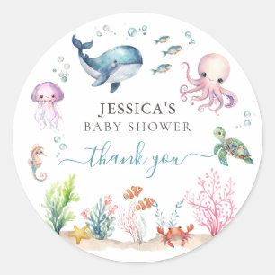 Waterverf onder het Zee Baby shower Dank u Ronde Sticker