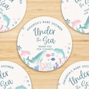 Waterverf Onder het Zee Baby shower Ronde Sticker